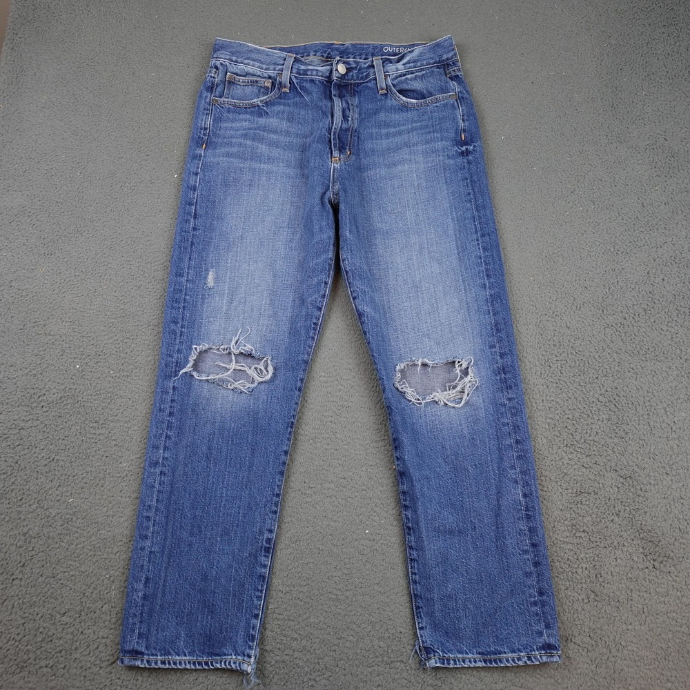 Outerknown S.E.A. Jeans Mens 30x28 Blue Distressed Straight Denim Ripped Knees